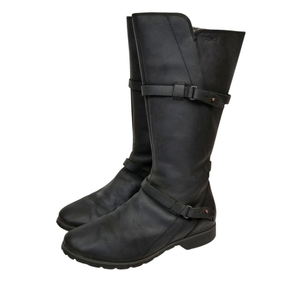 Teva De La Vina Women's Tall Black Waterproof Leather Riding Boots Size 9